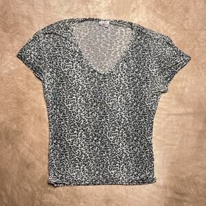 Vintage 90s Carol Leopard Print Mesh Cap Sleeve Top V Neck Indie Sleaze McBling